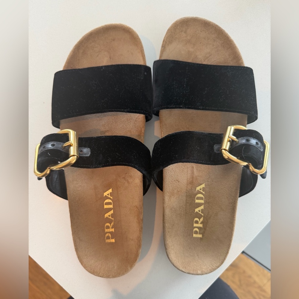 Prada Black Suede Strap Slides